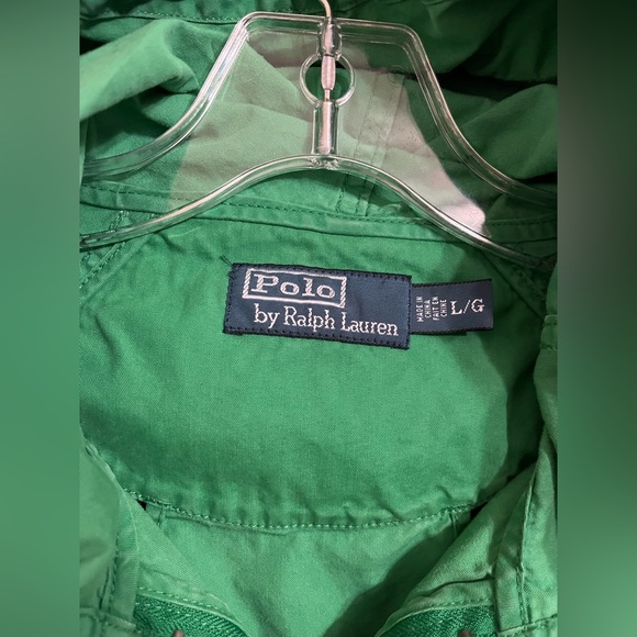 VTG Polo Ralph Lauren Jacket Men's L Green Cotton Blend Blue Pony Full Zip Hood - Picture 3 of 16